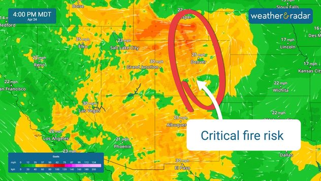 Critical fire conditions along the Front Range.