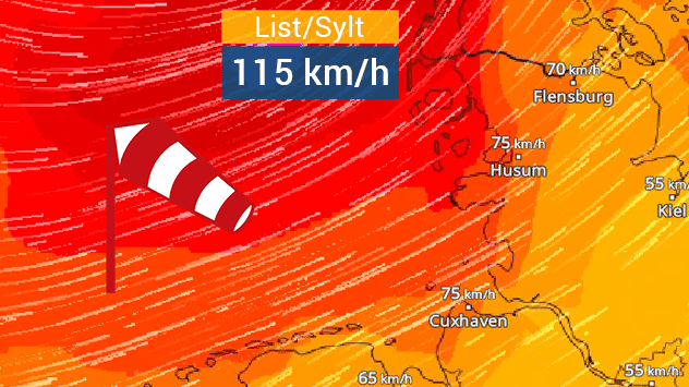 WindRadar zeigt sehr stürmischen Wind am Samstag