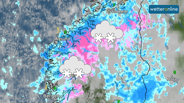 WetterRadar zeigt Schnee in den Bergen Norwegens