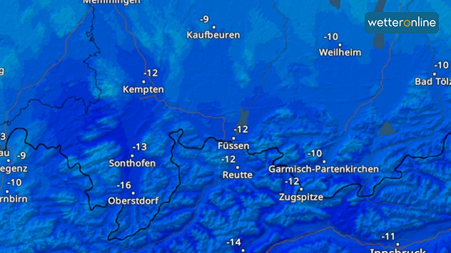 TemperaturRadar: eisige Kälte am Alpenrand