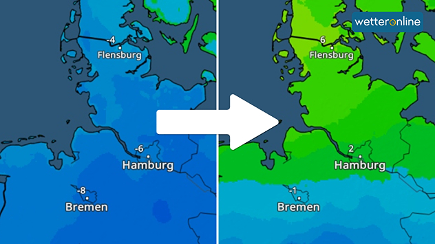 Grafik zeigt Vergleich der Temperaturen Freitag früh und Samstag früh. 
