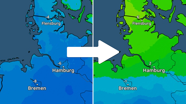 Grafik zeigt Vergleich der Temperaturen Freitag früh und Samstag früh.