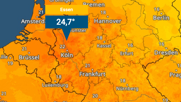 TemperaturRadar: Die Tiefstwerte sind im Westen vergangene Nacht nicht unter 20 Grad gesunken.