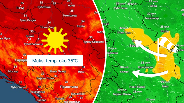 Vrlo toplo, uz košavu