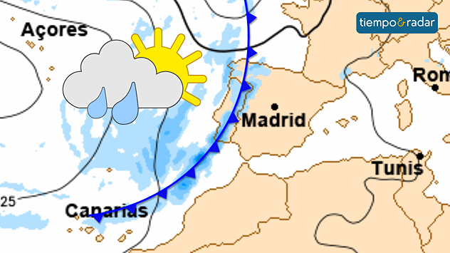 El paso de un frente a mitad de semana provocará un aumento de la inestabilidad en áreas del oeste peninsular y en el archipiélago canario. 
