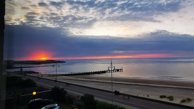Sunrise at the east coast of England, looking out to the North Sea.