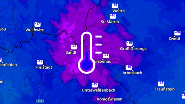 Das TemperaturRadar zeigt im Norden Österreichs Werte unter minus 20 Grad.