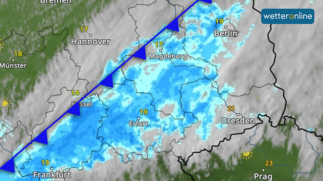 WetterRadar mit Kaltfront und Regen