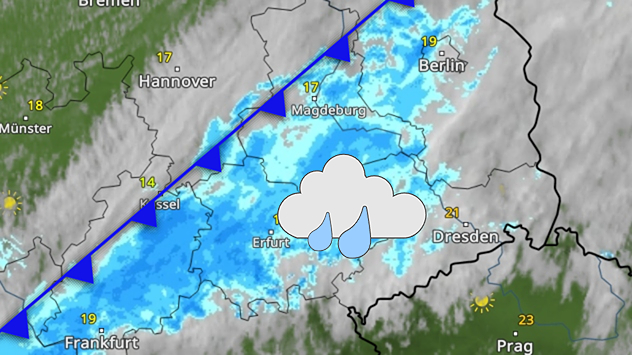 WetterRadar mit Kaltfront und Regen