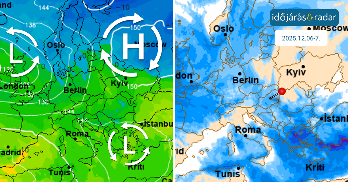 Hőmérsékleti térkép 850hPa-on és összegzett csapadéktérkép a hétvégére vonatkoztatva.