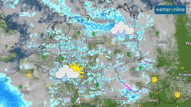 WetterRadar zeigt Schauer am Mittwochmittag