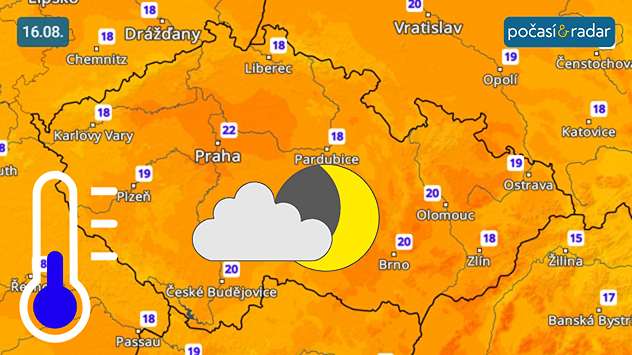 Předpověď minimálních denních teplot na sobotu 16. srpna: Noc na sobotu bude v Česku velmi teplá, minimální teploty místy nepoklesnou pod 20 °C.