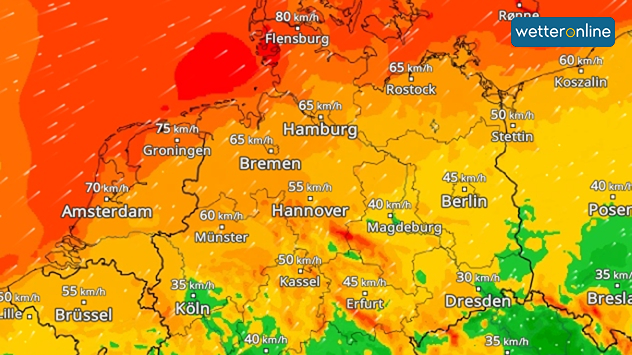 Sturmgefahr am Silvesterabend im WindRadar zu sehen