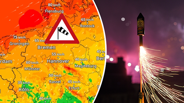 Sturmgefahr am Silvesterabend im WindRadar zu sehen - angezündete Feuerwerksrakete