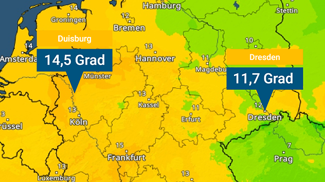 TemperaturRadar von Samstag früh