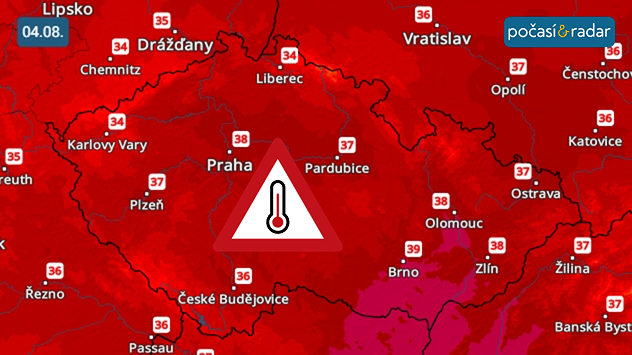 Předpověď maximálních teplot v Česku na úterý 4. srpna: Zkraje příštího týdne se mimořádně vysoké teploty vrátí. Například v úterý se zejména na jižní Moravě očekává až 39 °C.