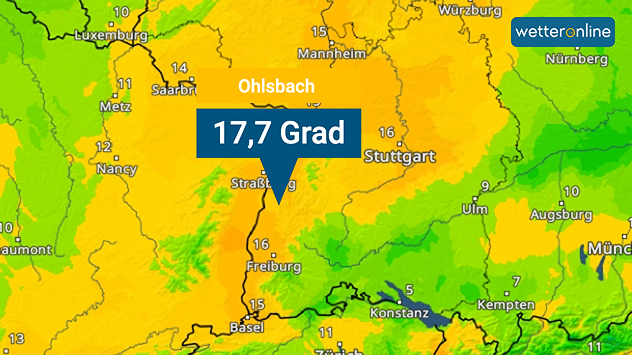Das TemperaturRadar zeigt im Südwesten einen Vorgeschmack auf den Frühling.