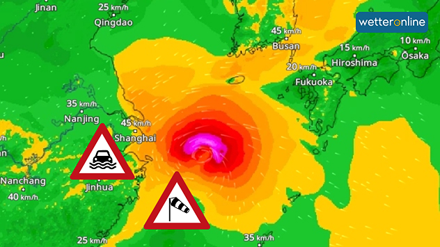 WindRadar: Taifun BEBINCA bewegt sich auf den Osten Chinas zu. Im Indopazifik ist er nun der 13. Taifun in diesem Jahr.