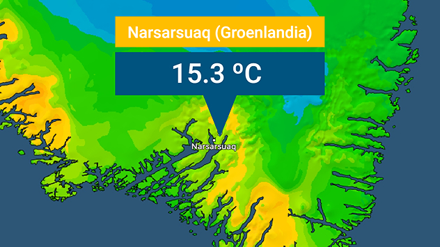 La noche del 22 de septiembre se registró la temperatura mínima más alta en Narsarsuaq, al sur de Groenlandia, concretamente el mercurio marcó los 15.3 grados.
