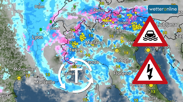 WetterRadar Donnerstagnachmittag: Starkregen und Gewitter drohen und Italien