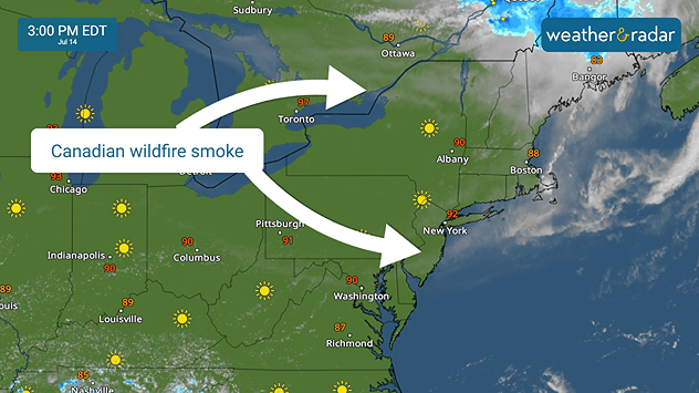 Canadian wildfire smoke as seen on the WeatherRadar.