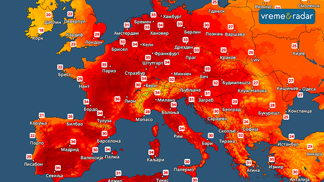 Vrlo topli uslovi širom Evrope