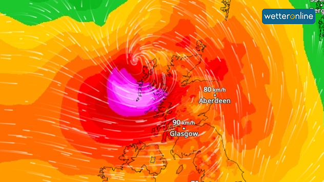 WindRadar mit Orkan bei Schottland