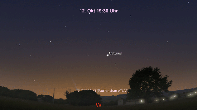 Die Animation zeigt, wo der Komet ab dem 12. Oktober am Abendhimmel zu finden ist.