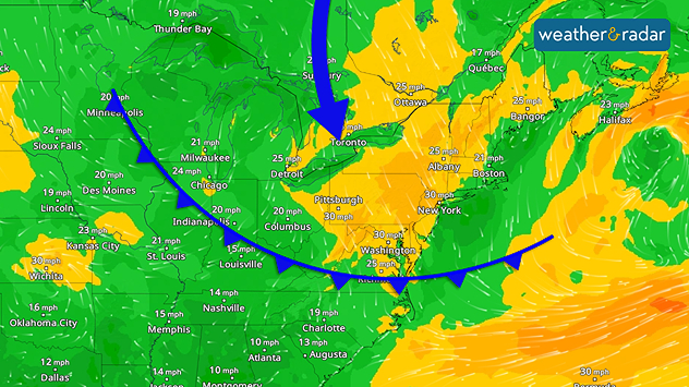 Northerly flow is bringing in dry, cooler air.