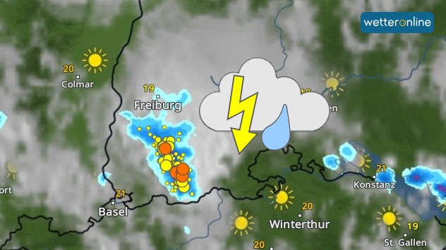WetterRadar zeigt Gewitter über dem Südschwarzwald