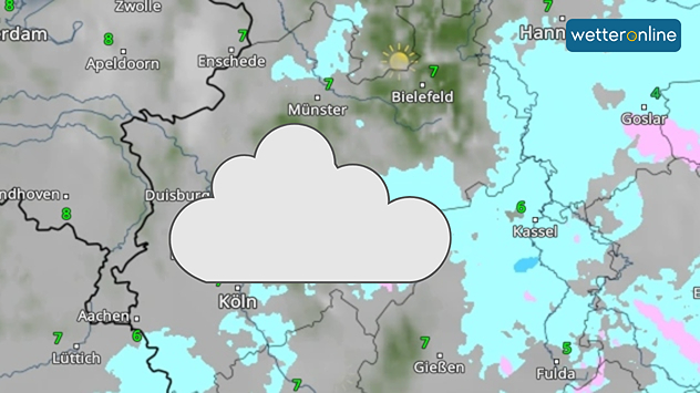 Unser WetterRadar zeigt für Montag kompakte Bewölkung.