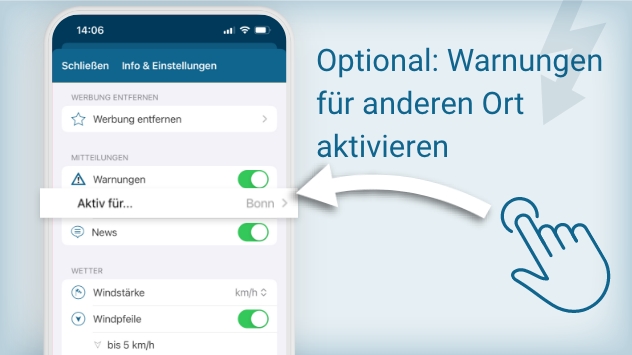 Optional: Warnungen für anderen Ort aktivieren