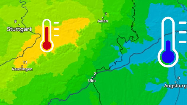 Temperaturkontraste im TemperaturRadar für Baden-Württemberg