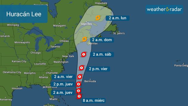 Trayectoria del huracán Lee emitida el miércoles en la mañana. 