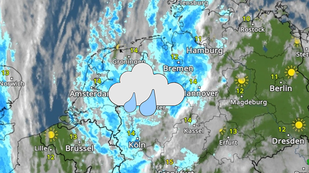 WetterRadar zeigt Regen im Westen und Nordwesten