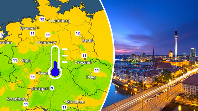 TemperaturRadar zeigt links die Tiefstwerte. Rechts Berlin bei Nacht.
