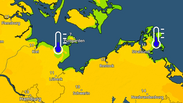 TemperaturRadar Ostseeküste - heute sehr frisch