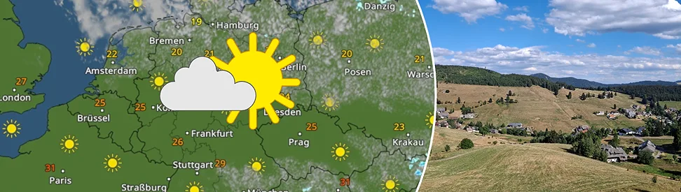WetterRadar ohne Regen neben einem Foto von einer vertrockneten Landschaft