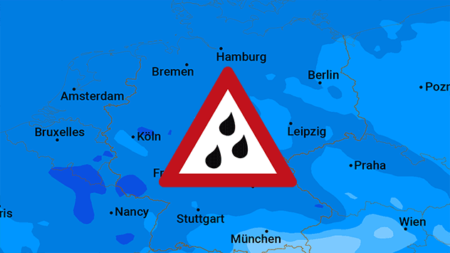 Regenmengenkarte mit Warnzeichen