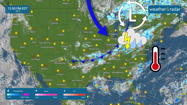 A national overview of the prevailing weather across the Continental U.S. 