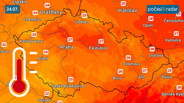 Předpověď maximálních teplot v Česku na čtvrtek 24. 7.