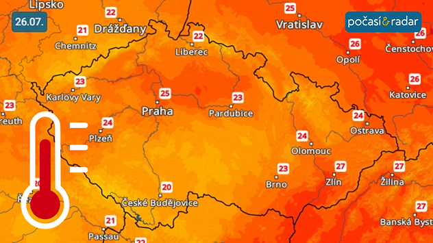 Předpověď maximálních teplot v Česku na sobotu 26. 7.