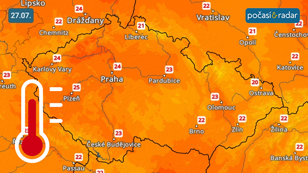 Předpověď maximálních teplot v Česku na neděli 27. 7.