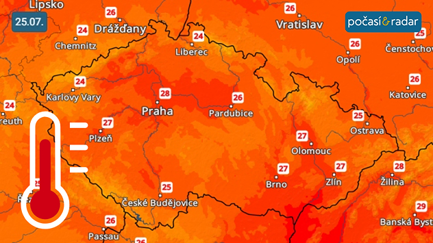 Předpověď maximálních teplot v Česku na pátek 25. 7.