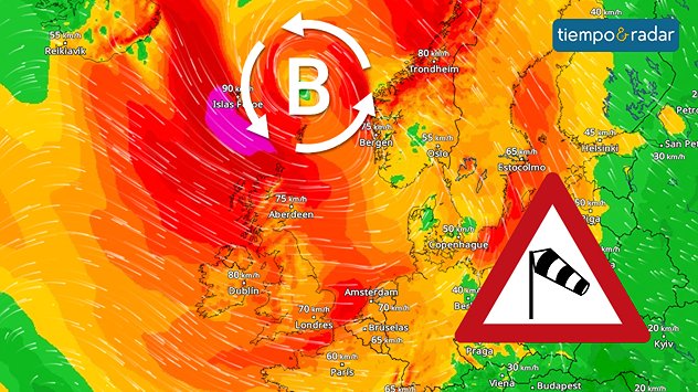 El radar de viento mostró rachas intensas en gran parte de los países europeos del norte. 