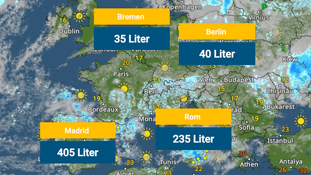 Regenmengen seit dem 1. Februar in Europa