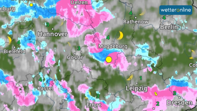 WetterRadar zeigt Schnee und Regen