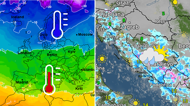 Povremena kiša. Zatopljenje, oko 15°C