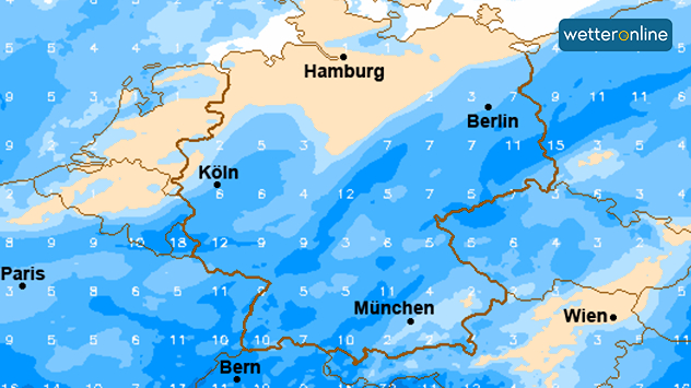 Regenmengen bis Donnerstag