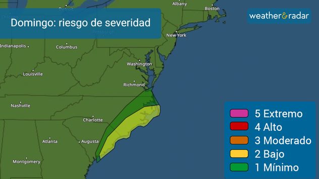 Algunas tormentas severas serán posible el domingo por la tarde por la costa de las Carolinas. 